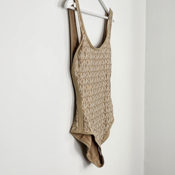 MICHAEL Michael Kors Logo Khaki One Piece Swimsuit Size 10 Padded NWT - Picture 2 of 9